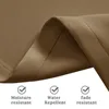 A close-up of brown fabric, likely curtains, with icons and text highlighting product features. Náhled obrázku produktu
