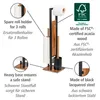 A toilet paper stand with multiple rolls and a brush holder, with callouts highlighting its features and materials. Podgląd zdjęcia produktu