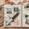 A scrapbook page with photos, decorations, and a glue gun. Produktbild-Vorschau