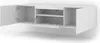 A white, modern, wall-mounted TV cabinet with its doors open, revealing shelves and compartments. Náhled obrázku produktu