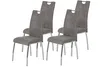 Four gray dining chairs with chrome legs are arranged in a group against a white background. Produktbild-Vorschau