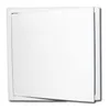 A white metal access panel with a door slightly ajar, shown against a white background. Produktbild-Vorschau