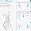 Diagrams illustrating the installation steps for a toilet seat. Produktbild-Vorschau
