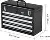 A black metal toolbox with multiple drawers is shown from a slightly angled front view, with dimension lines indicating its size. Anteprima dell’immagine prodotto