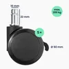 Close-up of a black office chair caster with measurement indicators. Produktbild-Vorschau