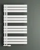 A white radiator is mounted on a gray wall. Produktbild-Vorschau