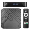A smart TV box, remote control, and its power adapter are displayed against a white background. Anteprima dell’immagine prodotto
