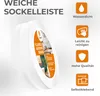 A roll of white flexible skirting board is shown with marketing text and icons highlighting its features. Anteprima dell’immagine prodotto