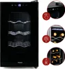 A black wine cooler with several insets showing details. Voir les images du produit