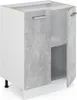A white kitchen base cabinet with two doors, one of which is open, revealing a shelf inside. The doors have a concrete-effect finish. Voir les images du produit