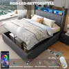 A bed with storage and LED lighting, shown with a smartphone app interface and remote control. Anteprima dell’immagine prodotto