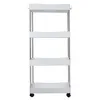 A white four-tier rolling storage cart with silver metal poles and black wheels, shown against a white background. Náhled obrázku produktu