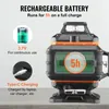 Close-up marketing image of a rechargeable laser level, highlighting its battery life and charging capabilities. Anteprima dell’immagine prodotto