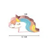 A stylized unicorn head with colorful mane, with dimensions indicated. Produktbild-Vorschau