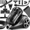 A collection of vacuum cleaner parts and accessories arranged around the main vacuum cleaner unit. Podgląd zdjęcia produktu