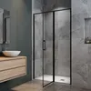 A modern bathroom with a shower cabin, sink, and vanity. Produktbild-Vorschau