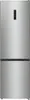 A front view of a silver refrigerator with a black control panel on the top door. Produktbild-Vorschau