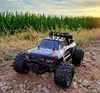 A remote-controlled monster truck is parked on a dirt path with tall green plants in the background during sunset. Produktbild-Vorschau