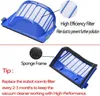 Two views of a vacuum cleaner filter, with text explaining its features and maintenance. Produktbild-Vorschau