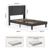 Diagram of a bed frame with dimensions and mattress height recommendations. Produktbild-Vorschau