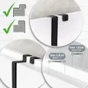 Collage showing close-ups of black metal door hooks and diagrams indicating maximum door thickness. Produktbild-Vorschau