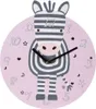 A pink wall clock shaped like a zebra with numbers and decorative stars and moons. Náhled obrázku produktu
