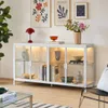 Vitrine 140x40x75cm Weiß mit Metallrahmen & 3-farbiger Produktbild-Vorschau 1