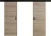 Two sliding doors with wood grain texture and black handles, mounted on a black track. Produktbild-Vorschau