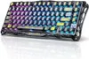 A close-up, slightly angled view of a transparent black mechanical gaming keyboard with RGB lighting. Produktbild-Vorschau