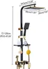 A black and gold shower system with dimensions indicated. Náhled obrázku produktu