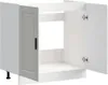 A white kitchen cabinet with one gray door and one white door, shown from the front with the white door open. Anteprima dell’immagine prodotto