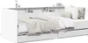 A white daybed with drawers and a shelf unit above it, shown with bedding and pillows. Náhled obrázku produktu