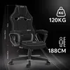 A gaming chair with dimensions and weight capacity indicated by text and icons. Anteprima dell’immagine prodotto