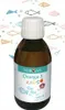 A bottle of Norsan Omega-3 Kids liquid supplement with a white cap, set against a background decorated with cartoon fish and bubbles. Produktbild-Vorschau