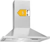 A stainless steel range hood with an energy efficiency label. Produktbild-Vorschau
