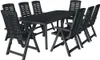 A black plastic garden dining set with a table and eight chairs, displayed on a white background. Produktbild-Vorschau