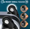 Close-up of suitcase wheels with marketing text and feature callouts. Anteprima dell’immagine prodotto