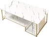 A white marble-look coffee table with gold-colored legs and two shelves, shown from a high angle against a white background. Produktbild-Vorschau