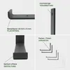 A collage of four images showing details of black metal shelf brackets. Produktbild-Vorschau