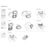 Diagrams showing how to connect and disconnect a headlamp from a headband and a helmet. Náhled obrázku produktu