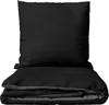 A black pillow and folded black blanket are displayed on a white background. Produktbild-Vorschau
