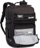A black backpack is shown from the front with one compartment open. Náhled obrázku produktu