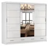 A white sliding door wardrobe with mirrored doors, reflecting a bedroom interior. Produktbild-Vorschau