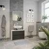 A modern bathroom with a vanity, sink, mirror cabinet, toilet, and towel rack. Náhled obrázku produktu