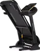A black and gold treadmill is shown from a low angle, tilted upwards. Podgląd zdjęcia produktu