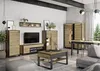 A modern living room with a furniture set including a vitrine, TV stand, and coffee table. Produktbild-Vorschau