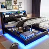 Lit Coffre 140x200 cmPolyuréthaneNoir, LED, Charge USB, Voir les images du produit 1
