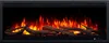 A close-up, front-facing view of an electric fireplace with realistic flame effects and decorative logs. Podgląd zdjęcia produktu