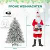 A Christmas tree and a Santa Claus figure are shown with dimensions and accessories. Voir les images du produit
