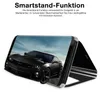 A smartphone case is shown in a stand-up position, displaying a black sports car on its screen. Produktbild-Vorschau